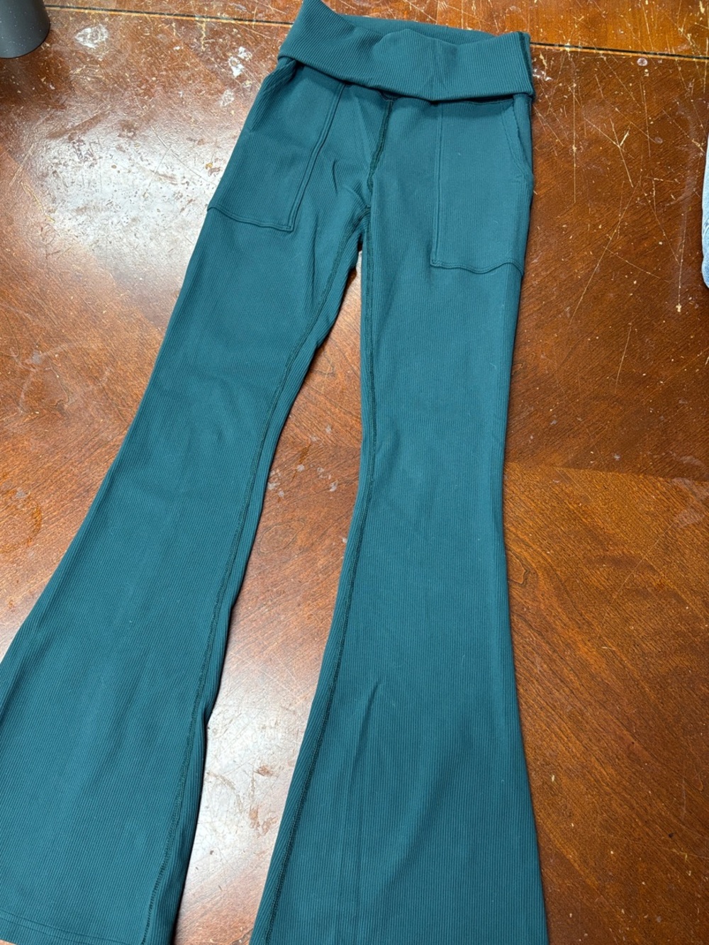 aerie Dark Green Flare Leggings with Fold-Over Waist
